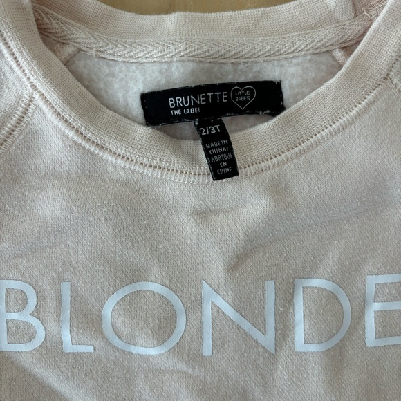 Brunette The Label 2T Girls ‘Blonde’ Crewneck Sweatshirt Light Pink - Picture 3 of 5